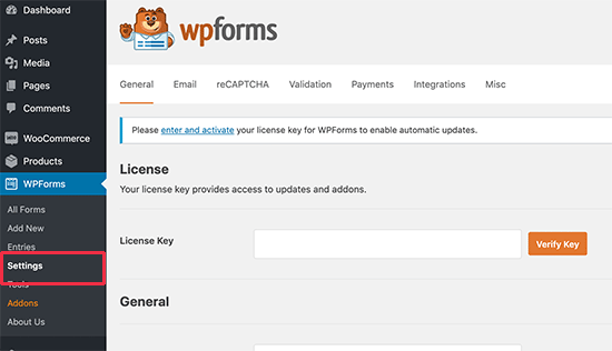 WPForms-Lizenzschlüssel