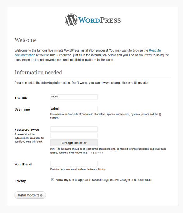 Willkommen bei der WordPress-Installation
