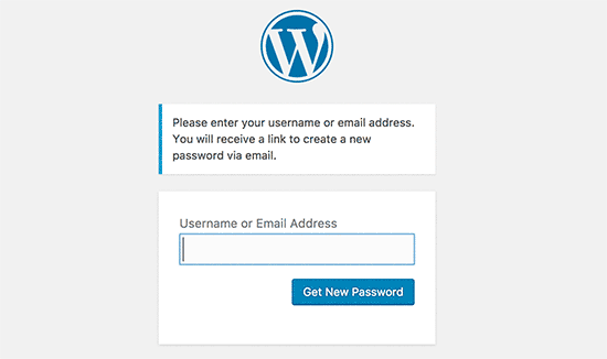 Bildschirm zur Wiederherstellung des WordPress-Passworts