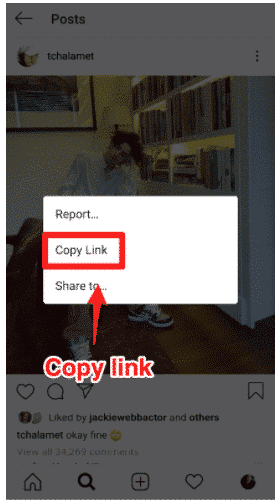Link-Button unter dem Post in der Instagram-App kopieren