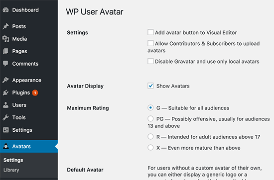 WP-Benutzer-Avatar-Einstellungen