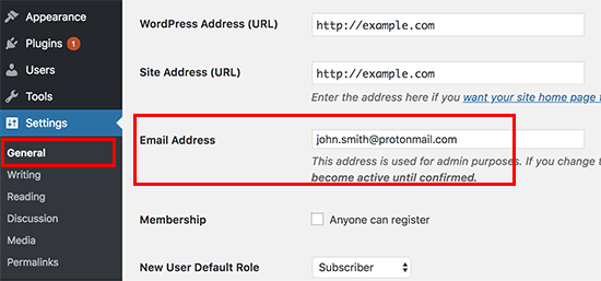 Hinzufügen einer Admin-E-Mail-Adresse in WordPress