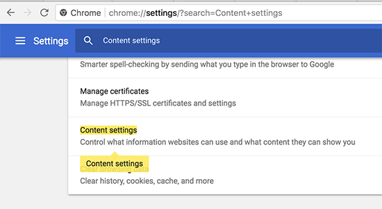 Inhaltseinstellungen in Google Chrome
