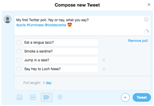 Hinzufügen von bis zu vier Optionen für eine Twitter-Umfrage