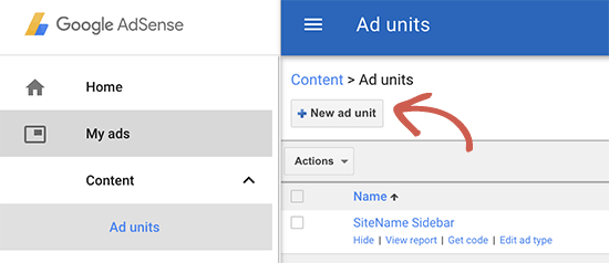 Erstellen eines neuen Anzeigenblocks in Google AdSense