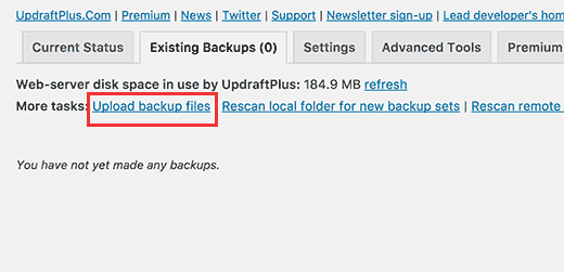 Backup-Dateien manuell hochladen