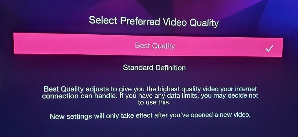 BBC iPlayer, bevorzugte Videoqualität auswählen