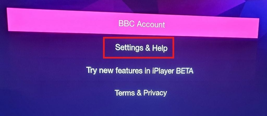 BBC iPlayer, BBC-Kontobildschirm