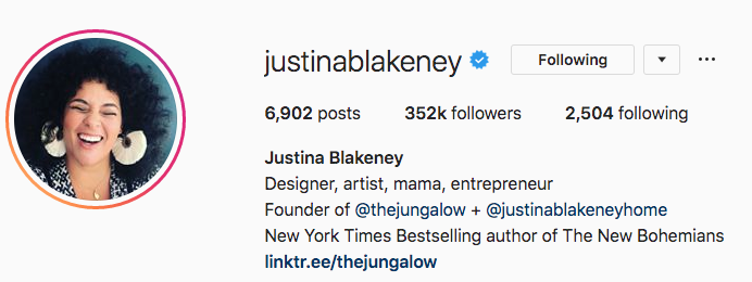 Instagram-Bio für Justina Blakeney