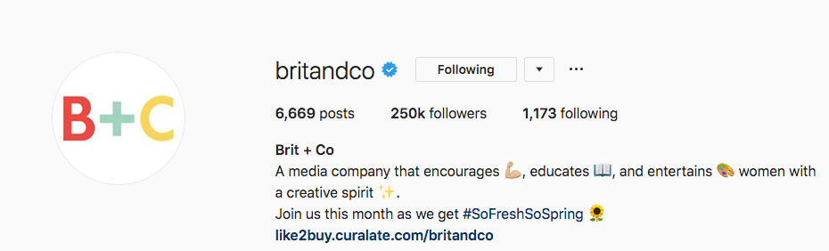 Instagram-Bio für Brit und Co.