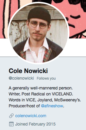 Twitter-Biografie für Cole Nowicki