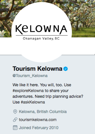 Twitter-Bio für Tourismus Kelowna