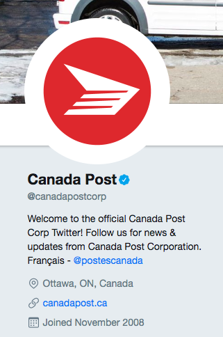 Twitter-Bio für Canada Post