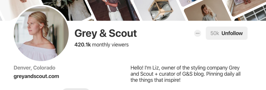 Pinterest-Biografie für Gray & Scout