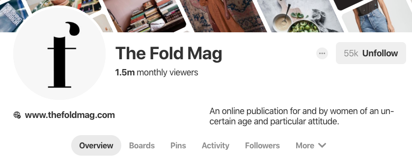 Pinterest-Biografie für The Fold Mag