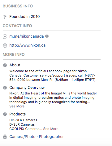 Facebook-Biografie für Nikon