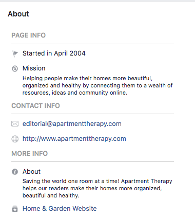Facebook-Bio für Wohnungstherapie