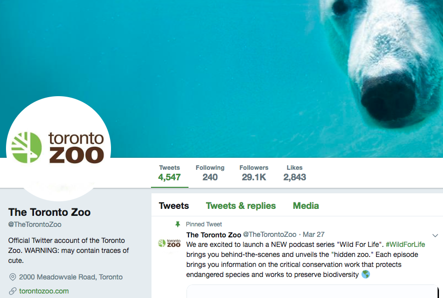 Twitter-Biografie für Toronto Zoo