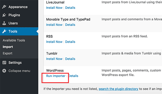 Führen Sie den WordPress-Importer aus