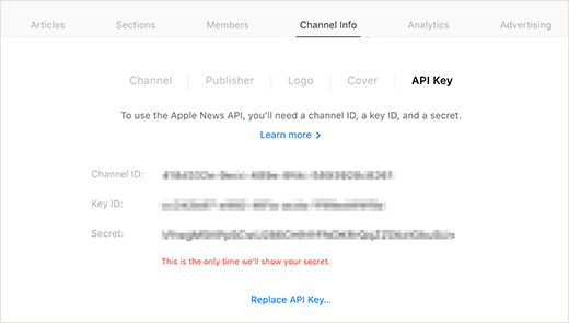 Apple News API-Schlüssel