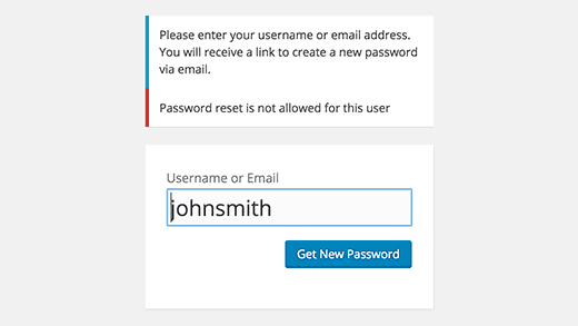 Passwort-Reset für diesen Benutzer deaktiviert