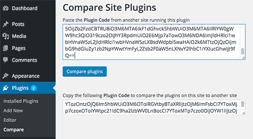 Fügen Sie den Plugin-Code zum Vergleich auf der anderen WordPress-Site ein