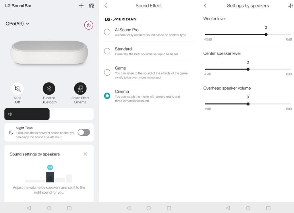 Eclair-Schnittstelle der LG Soundbar-App