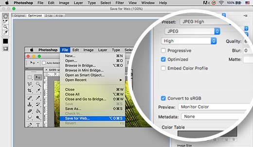 Konvertieren von Farben in RGB und Speichern für das Web in Adobe Photoshop