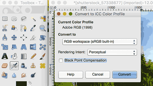 Konvertieren des Farbprofils in GIMP