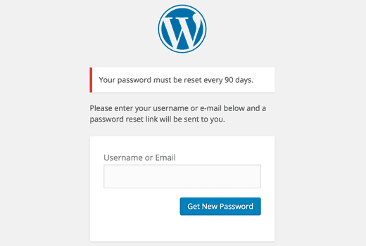 Bildschirm zum Zurücksetzen des Passworts