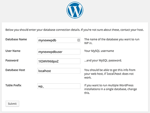 Schritt zum Erstellen einer Konfigurationsdatei während der WordPress-Installation