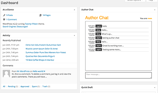 Autoren-Chat-Widget im WordPress-Dashboard