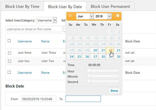 Nutzer nach Datum blockieren