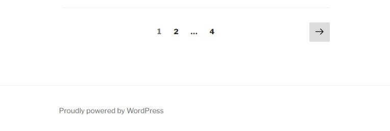Ein Beispiel für eine WordPress-Site, die den Fußzeilenlink „Proudly powered by WordPress“ anzeigt