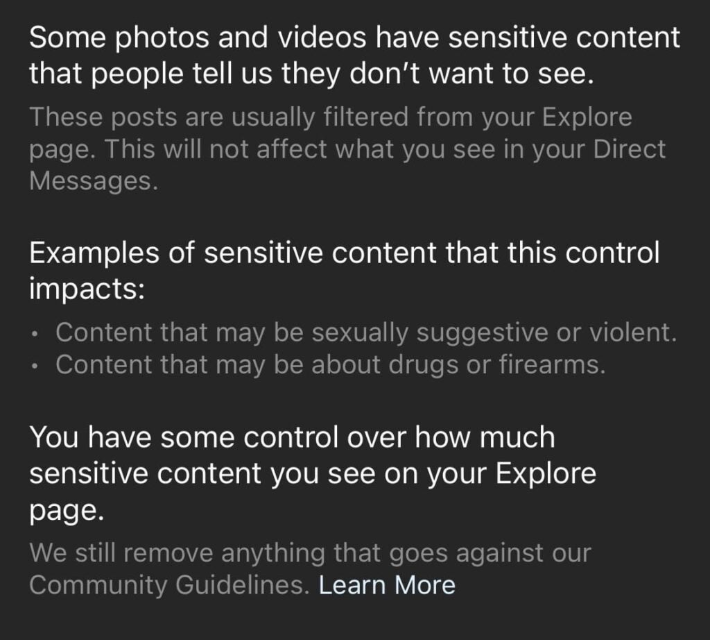 Instagram hilft Benutzern, sensible Inhalte auf ihrer Explore-Seite zu vermeiden, die sie möglicherweise nicht sehen möchten.