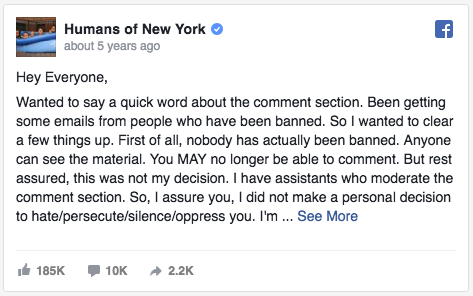 Humans of New York Facebook-Post über Trolle