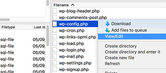 Bearbeiten Sie die Datei wpconfig.php