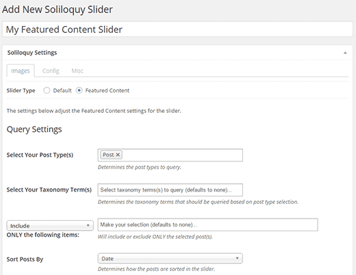 Hinzufügen eines neuen Schiebereglers für vorgestellte Inhalte in WordPress mit Soliloquy
