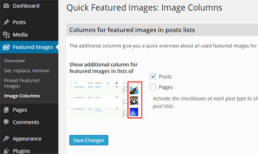 Anzeigen einer Spalte mit empfohlenen Bildern auf dem Beitragsbildschirm