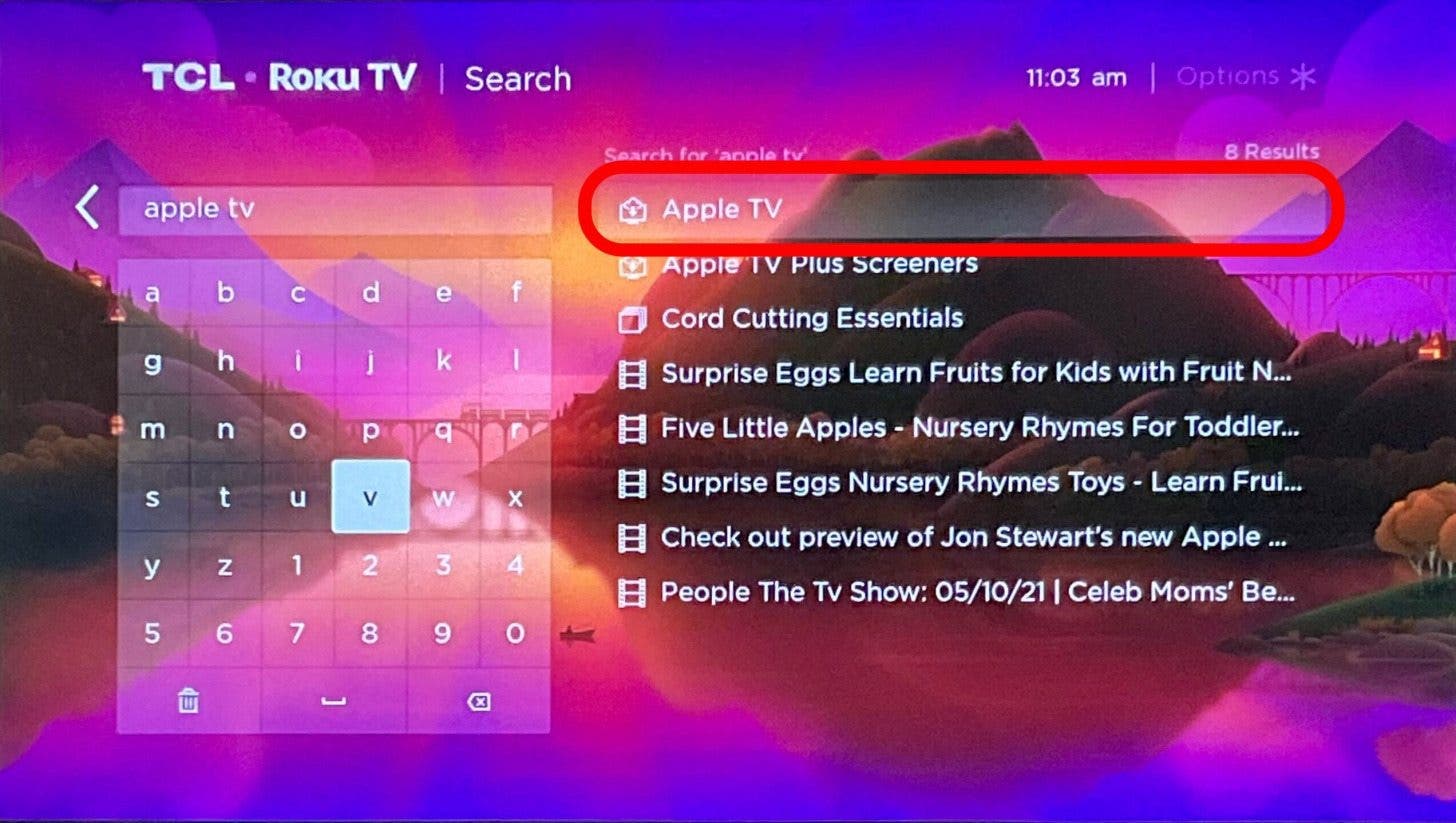 Scrollen Sie nach unten und wählen Sie Suchen - können Sie Apple TV auf Roku bekommen?