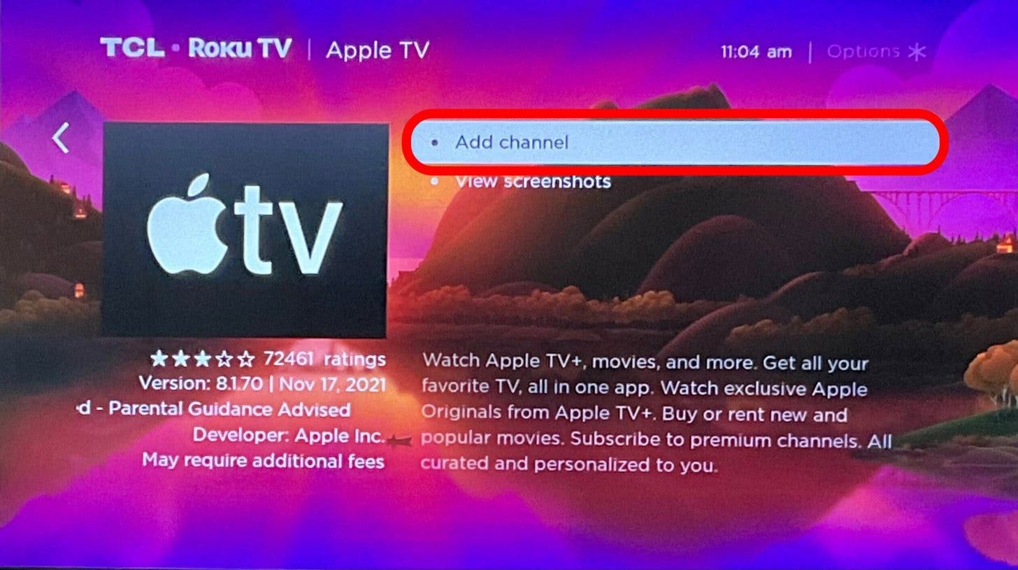 Suchen Sie nach „Apple TV“.  Apple TV-Login roku