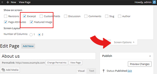 Auszug und Featured-Image-Boxen für Seiten auf dem Post-Editor-Bildschirm in WordPress anzeigen