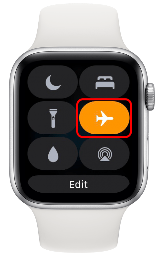 Orangefarbenes Flugzeugsymbol auf der Apple Watch