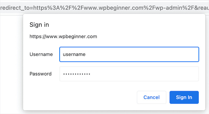 Passwortschutz WordPress-Admin-Beispiel
