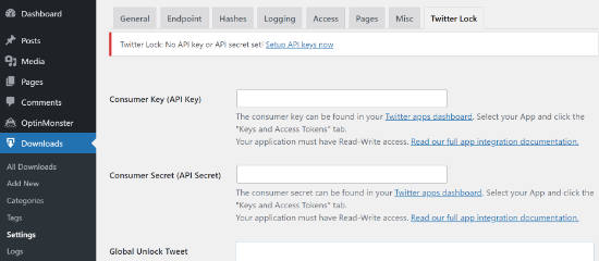Geben Sie den API-Schlüssel und das Geheimnis in Download Monitor ein