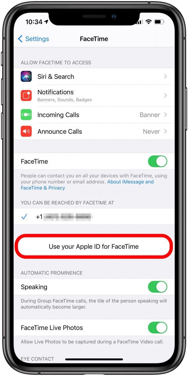 Tippen Sie auf Ihre Apple-ID für FaceTime verwenden, um sich anzumelden
