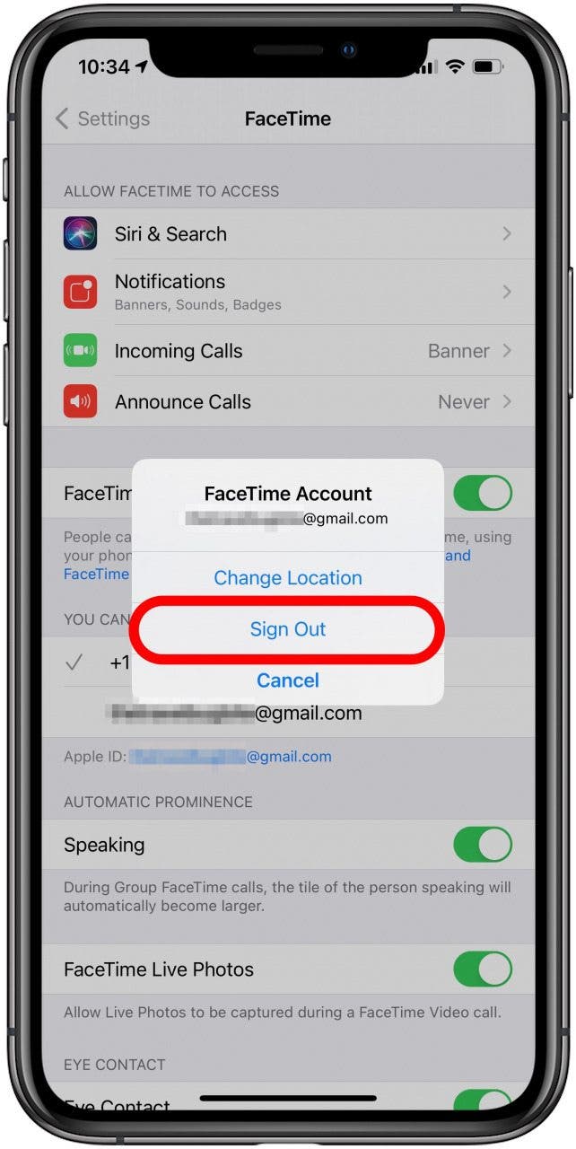 Tippen Sie auf , um sich auf Ihrem iPhone von FaceTime abzumelden