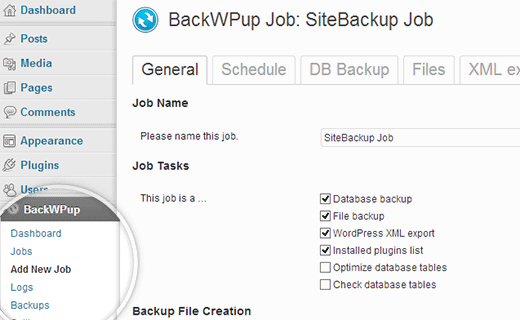 Erstellen Sie einen neuen Backup-Job in BackWPup