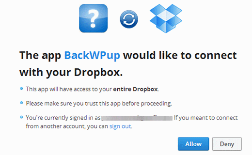 Geben Sie BackWPup Zugriff auf Ihr Dropbox-Konto
