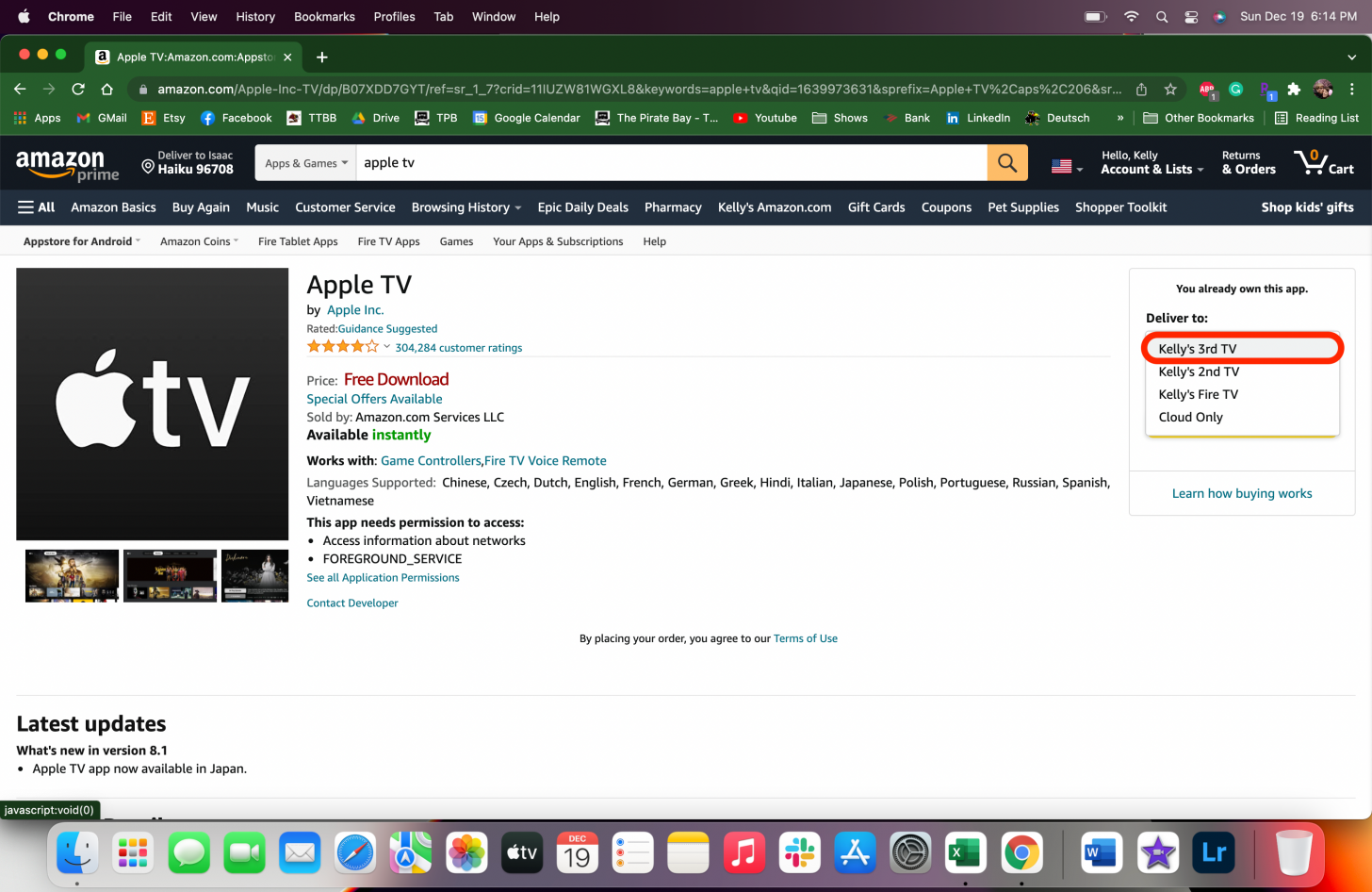 Wählen Sie unter „Liefern an“ die Option „Fire TV – kann ich Apple TV auf Firestick ansehen“ aus